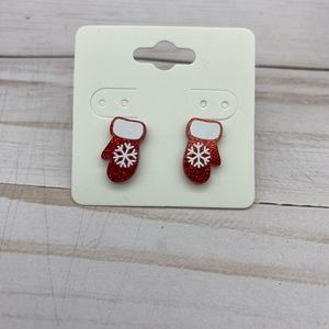 Acrylic sparkly red Christmas Mittens Earrings